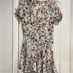 H&M Divided Cream Dress with Pink & Blue Floral Print in Size Small